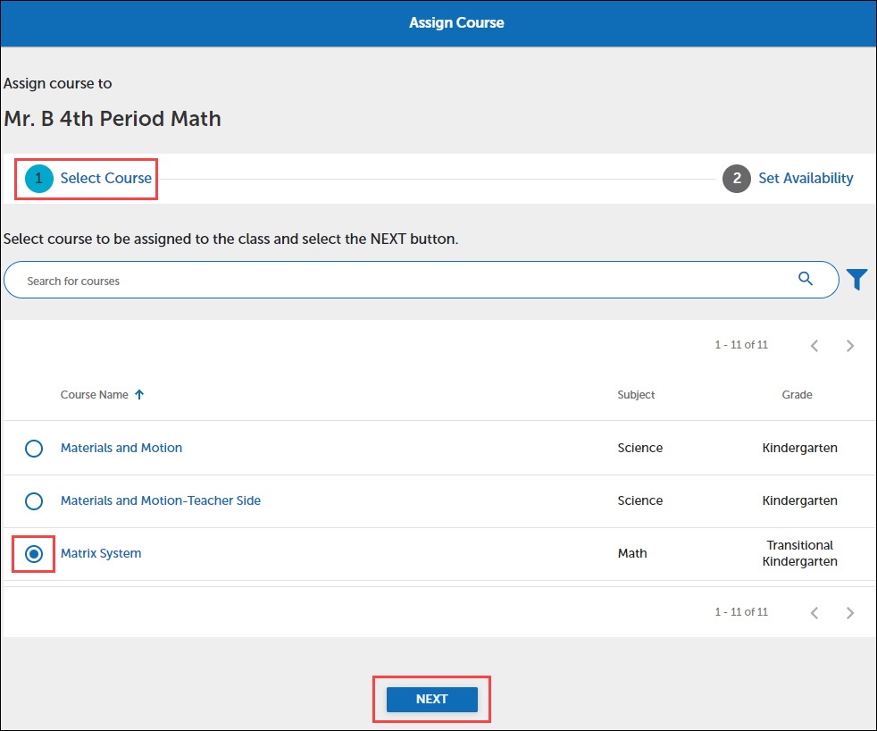 Assign a Course to a Class