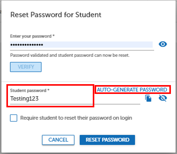 Resetting a Student's Password