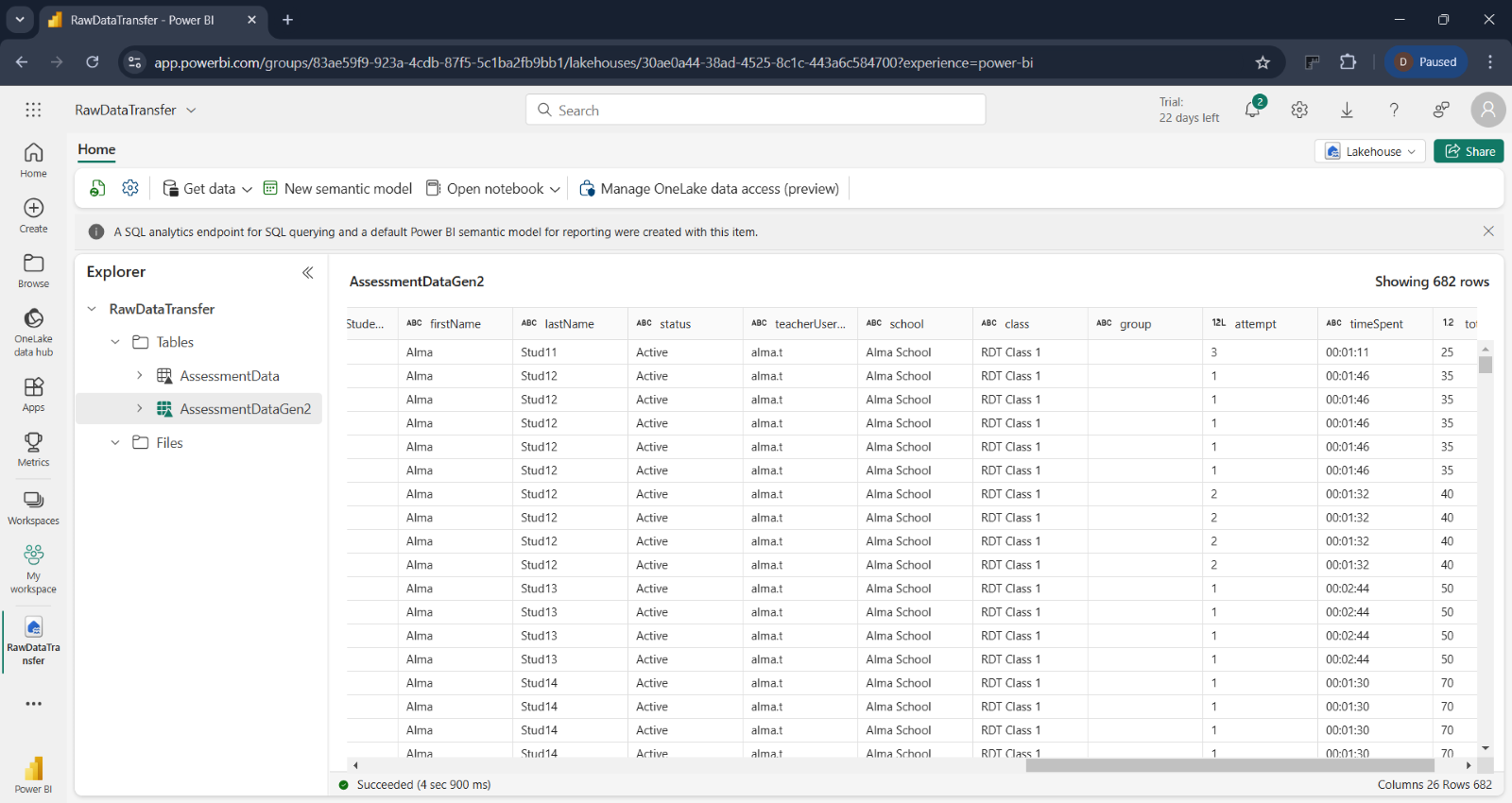 Assessment Data Transfer Set-up for Power BI