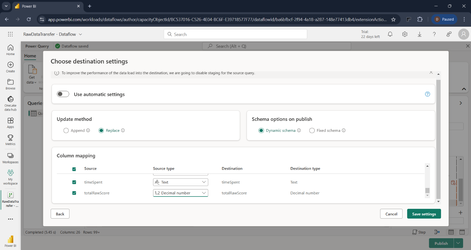 Assessment Data Transfer Set-up for Power BI