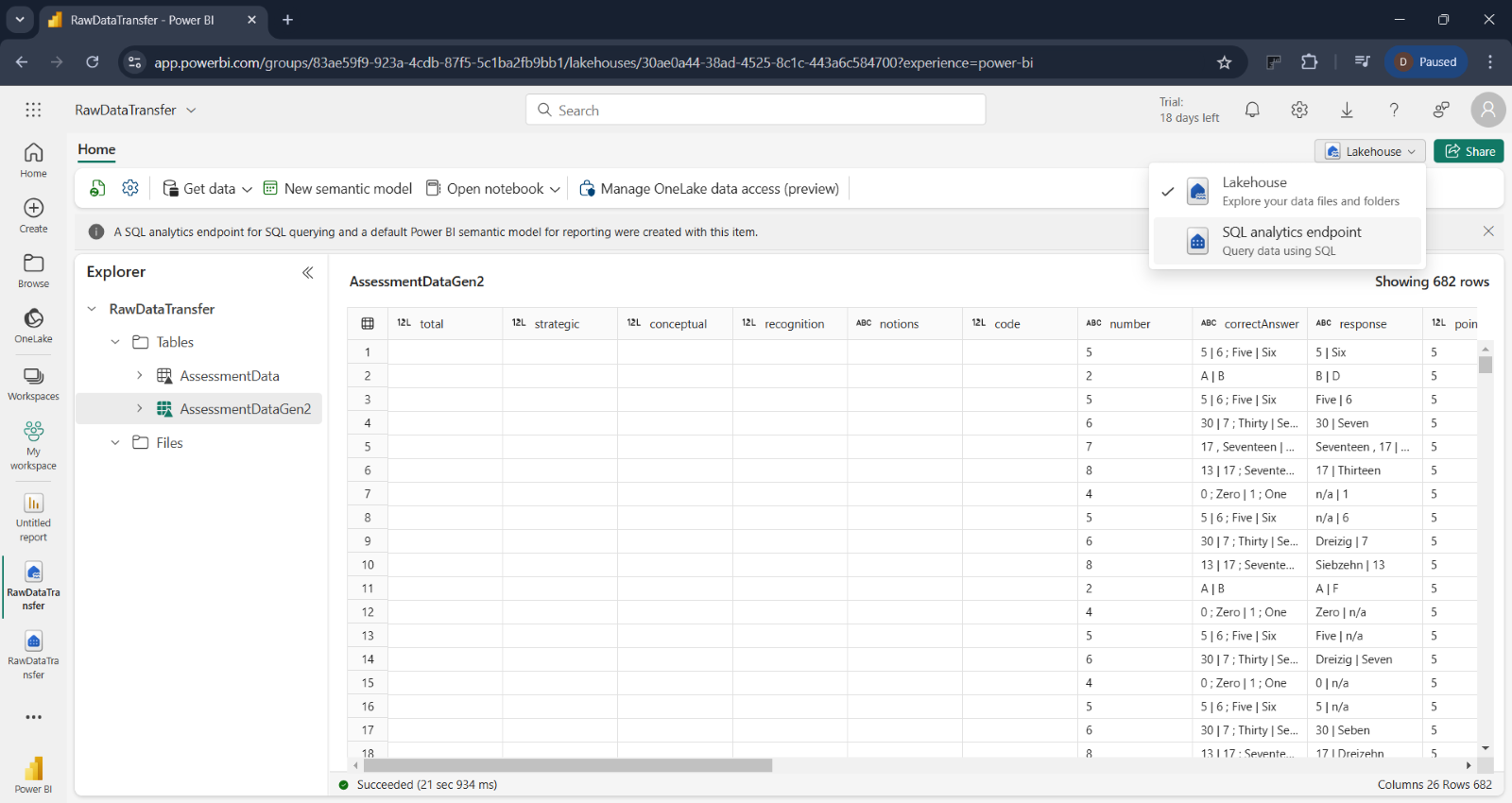 Assessment Data Transfer Set-up for Power BI